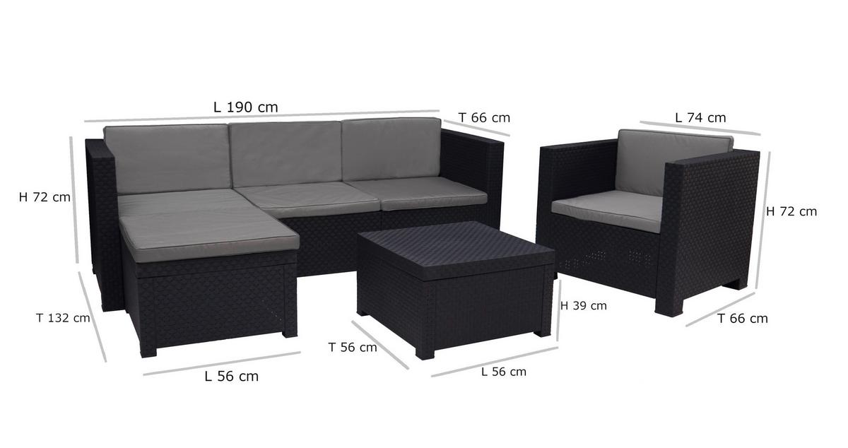 Loungegarnitur Manhattan Anthrazit 3-tlg. - Anthrazit, Basics, Kunststoff (160/80/60cm) - Gardenson