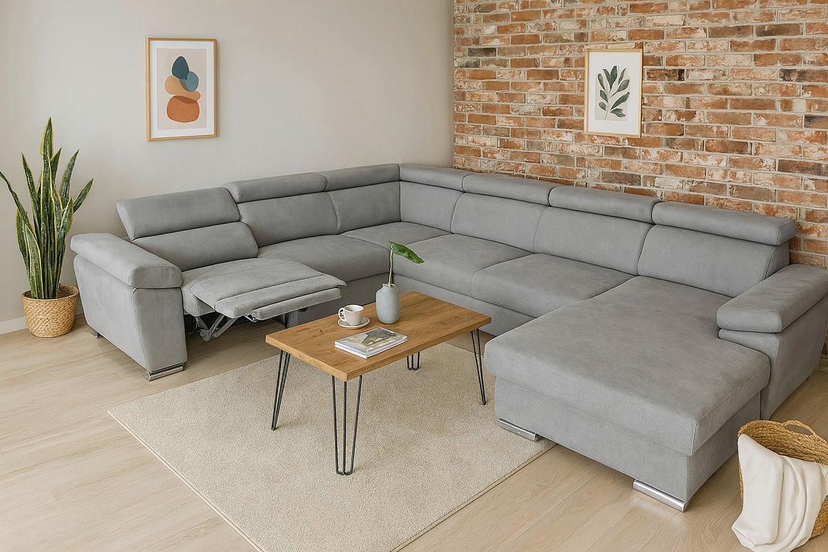 Ülőgarnitúra Palermo - szürke, Modern, textil/fa (338/271/170cm)