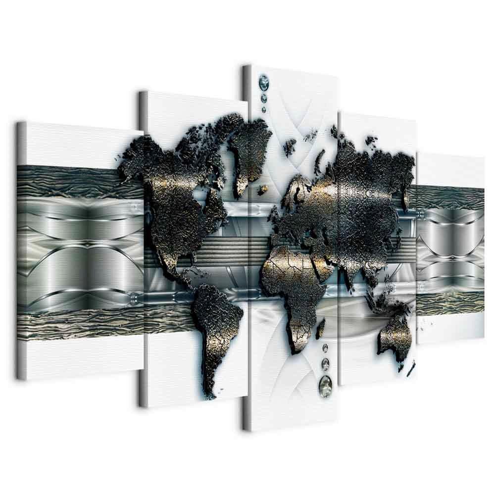 Slika Na Platnu Metal World Map - srebrne barve/bela, Basics, tekstil/leseni material (200/100/1.2cm) - artgeist