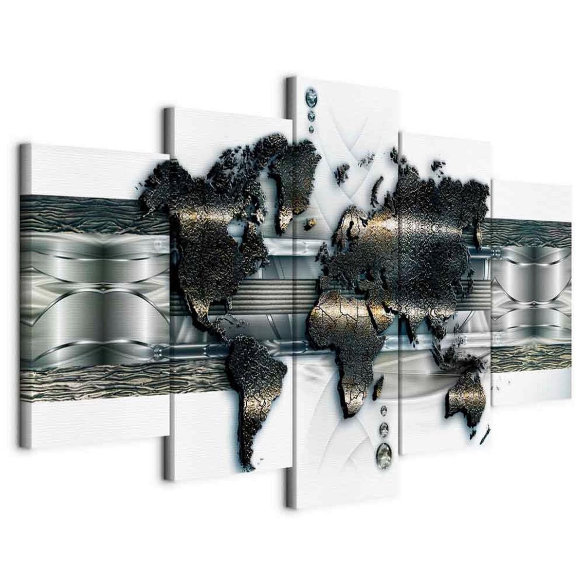 Slika Na Platnu Metal World Map - srebrne barve/bela, Basics, tekstil/leseni material (100/50/1.2cm) - artgeist