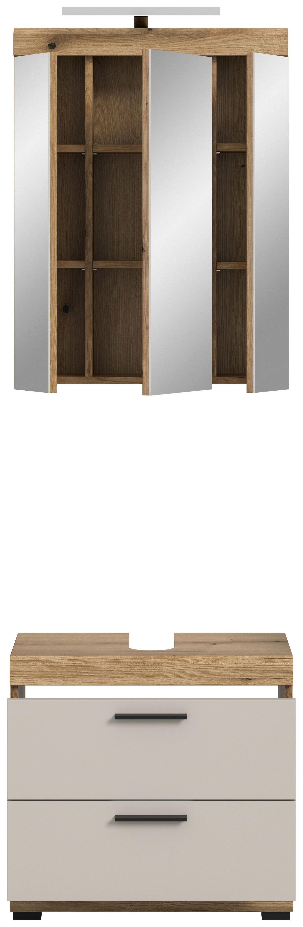 Badezimmer Scout 2-tlg. mit LED ca. 60 cm Kaschmir - Kaschmir/Schwarz, MODERN, Glas/Holzwerkstoff (60cm) - MID.YOU