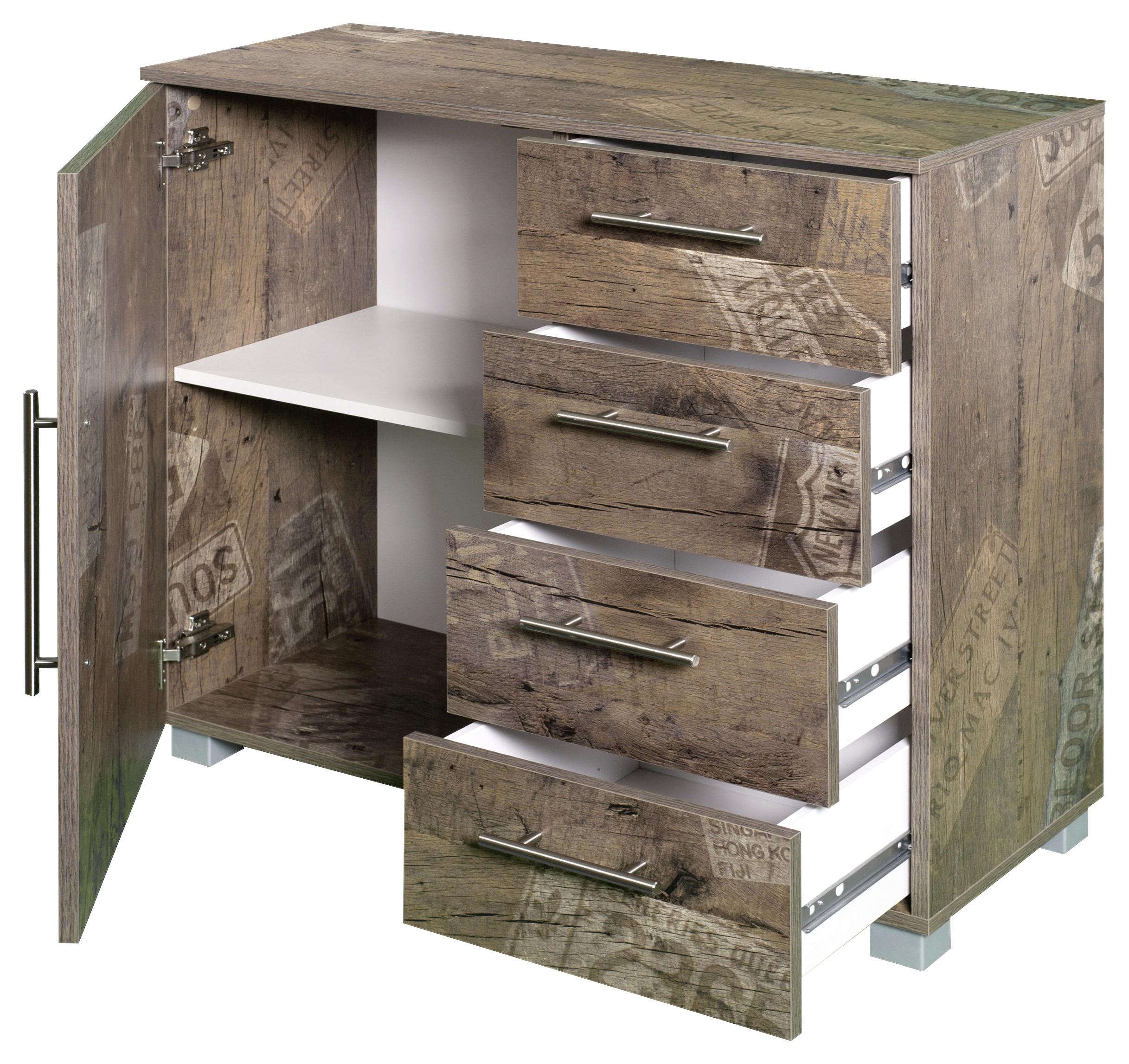 Kommode "Danu" , eiche - Eichefarben/Silberfarben, Basics, Holzwerkstoff/Kunststoff (81,5/83/35cm) - MID.YOU