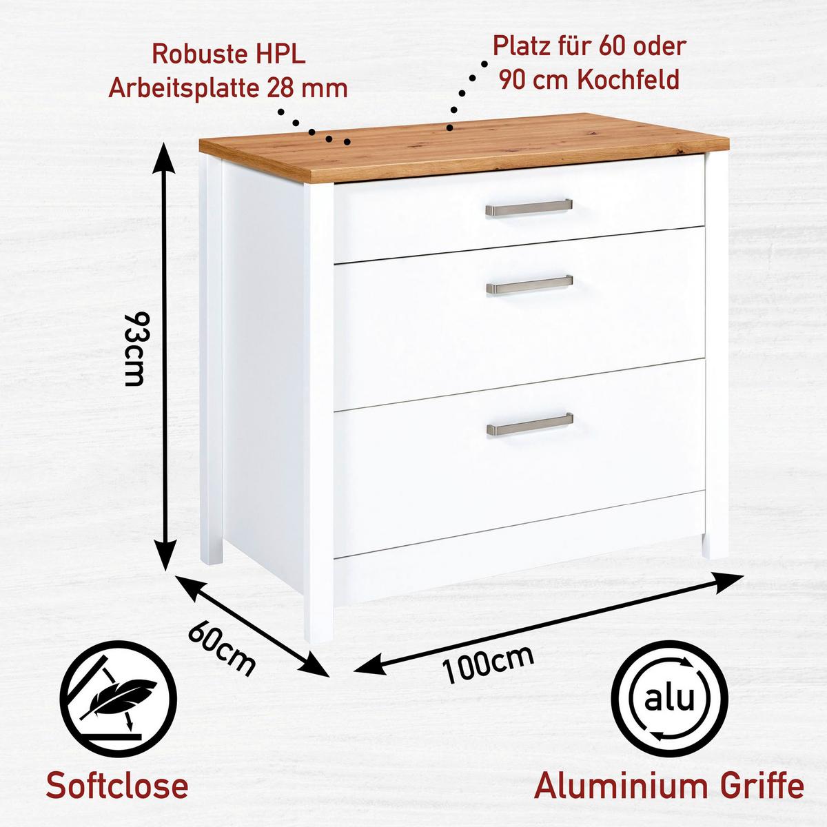 Küchenleerblock Bundle 5-Sorba o. Geräte Weiß - Silberfarben/Weiß, MODERN, Glas/Holzwerkstoff (300cm) - home24