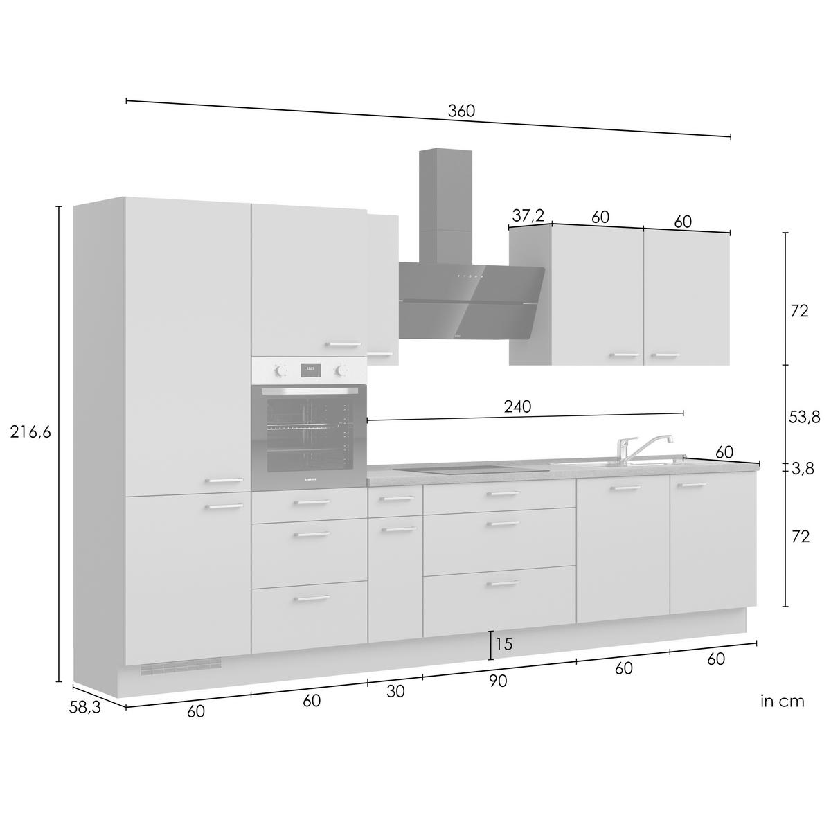 Küchenleerblock Senso High o. Geräte Olivgrün - Eichefarben/Schwarz, ROMANTIK / LANDHAUS, Holzwerkstoff/Metall (360cm) - Nobilia