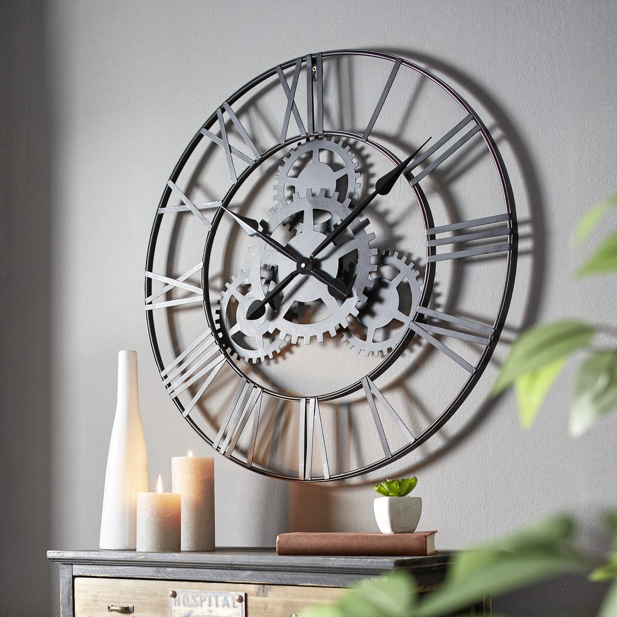 Wanduhr Gears aus Metall Ø ca. 70cm - Schwarz, LIFESTYLE, Metall (70cm) - Mömax
