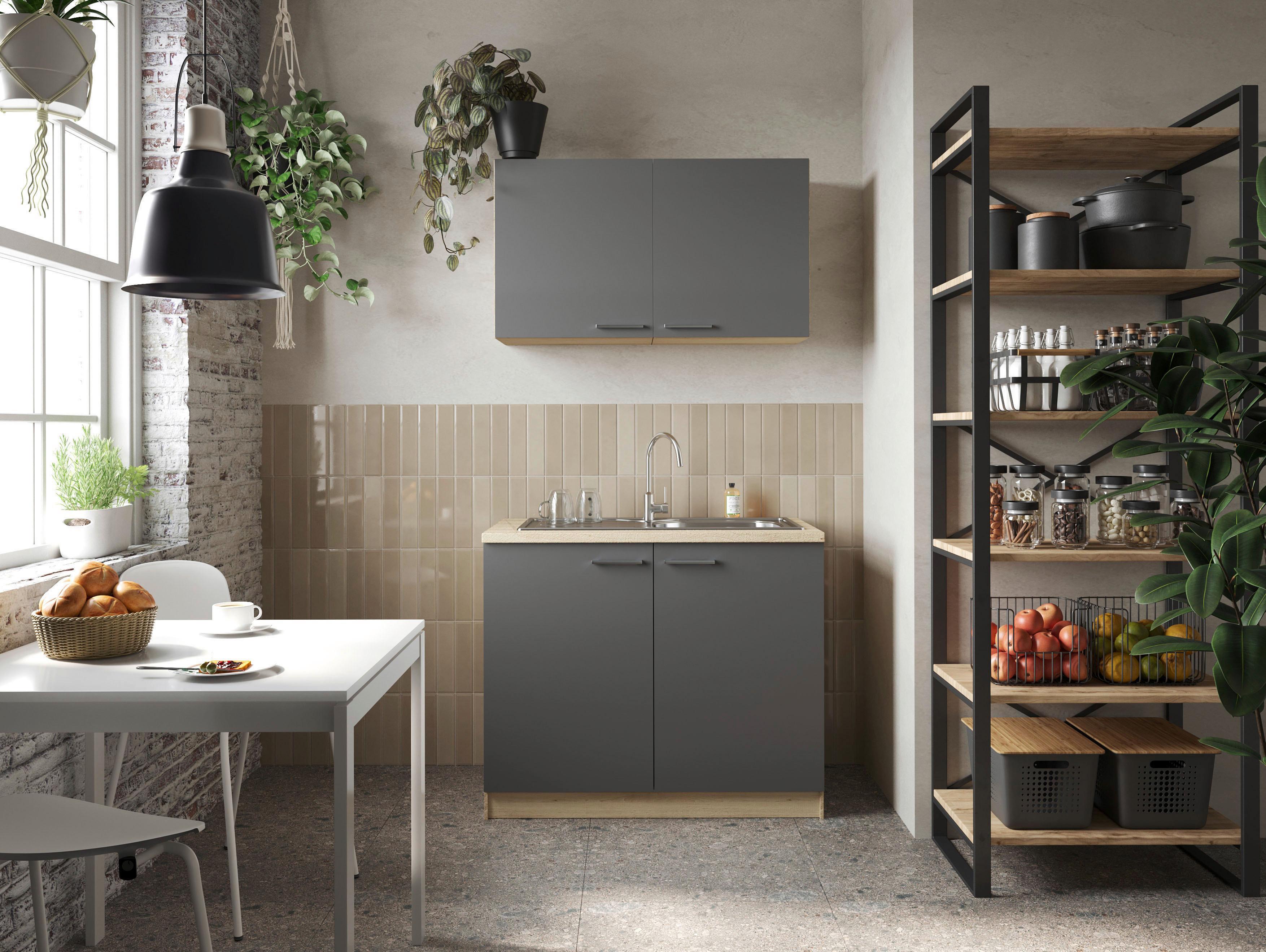 Majhna Kuhinja Merle, 100cm - srebrne barve/siva, Basics, kovina/leseni material (100cm) - Respekta