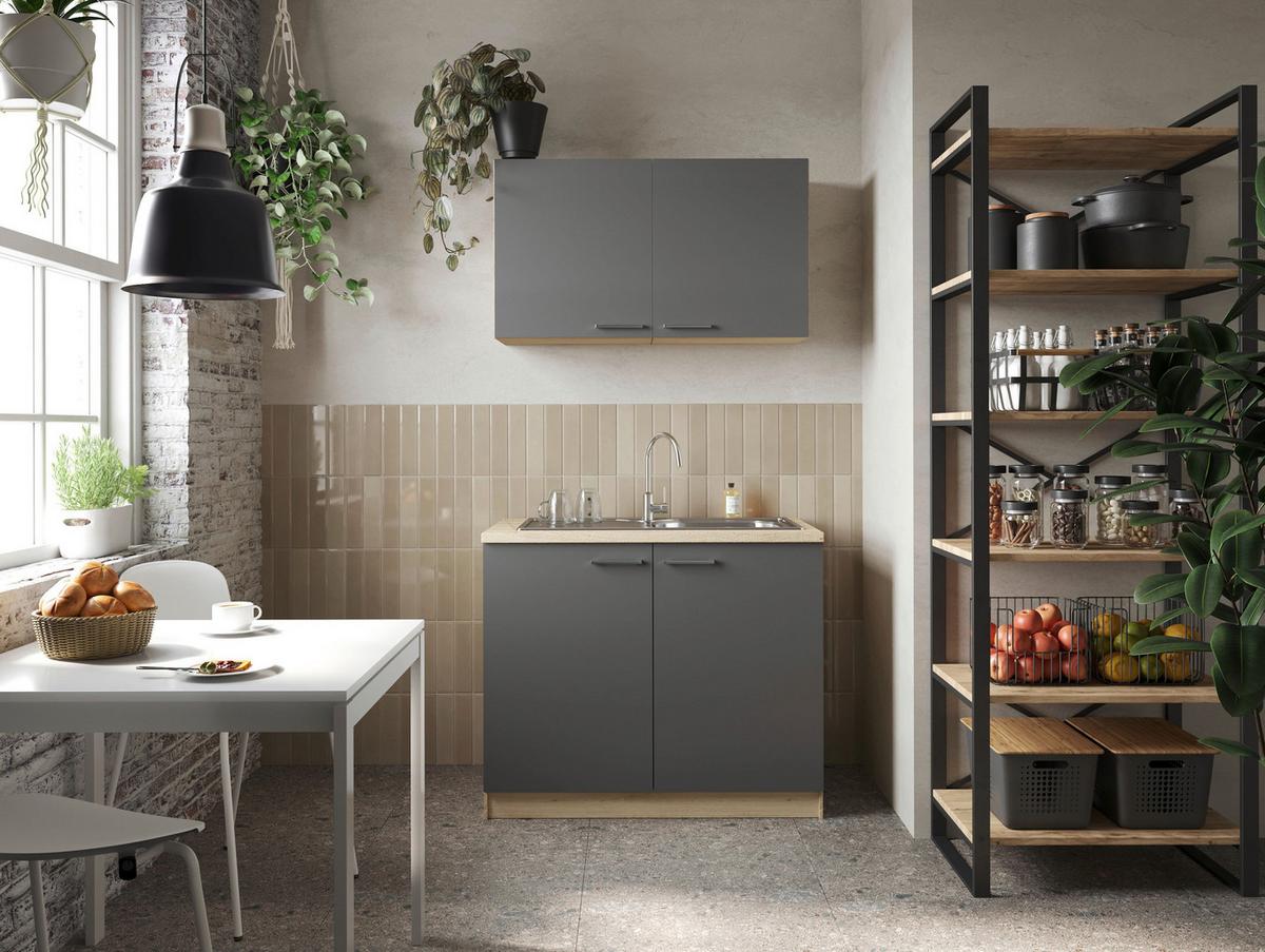 Majhna Kuhinja Merle, 100cm - srebrne barve/siva, Basics, kovina/leseni material (100cm) - Respekta