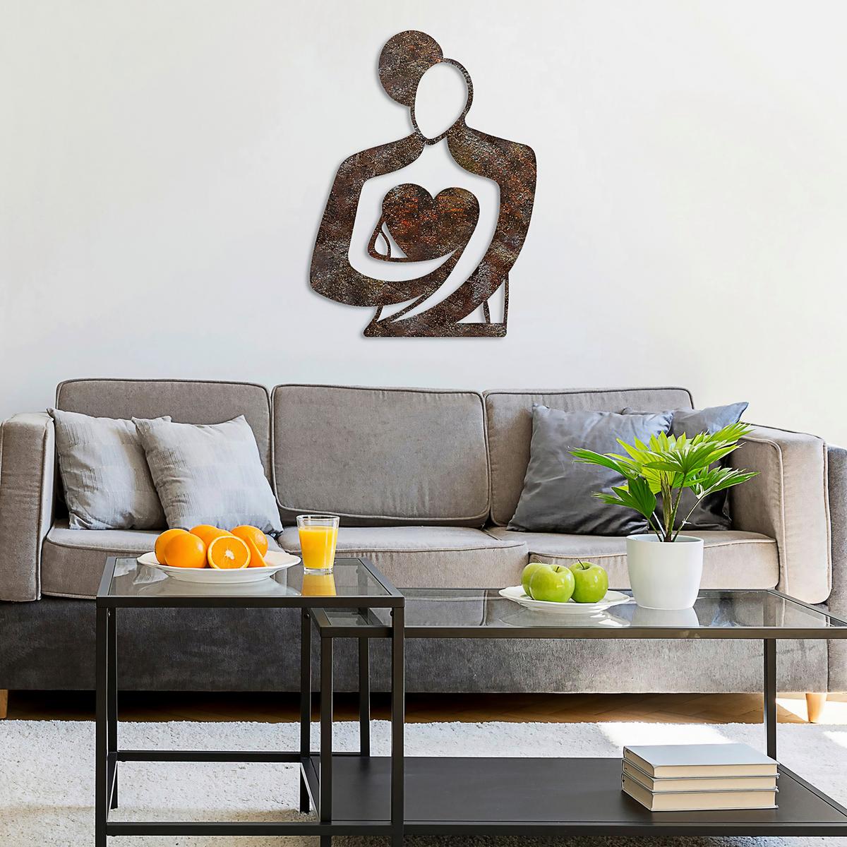 OBRAZ METALOWY RUSTY HUG - kolor brązu, Basics, metal (70/52cm)