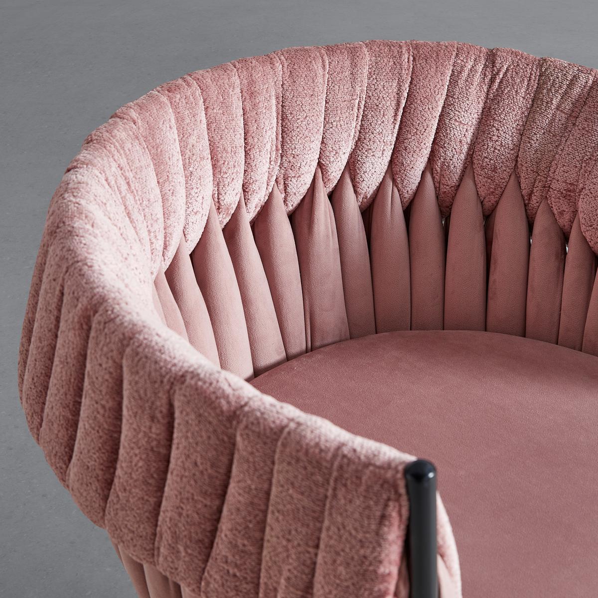 Armlehnstuhl Twisty in Samt/Chenille rosè - Schwarz/Rosa, MODERN, Textil/Metall (65/76/60cm) - Premium Living