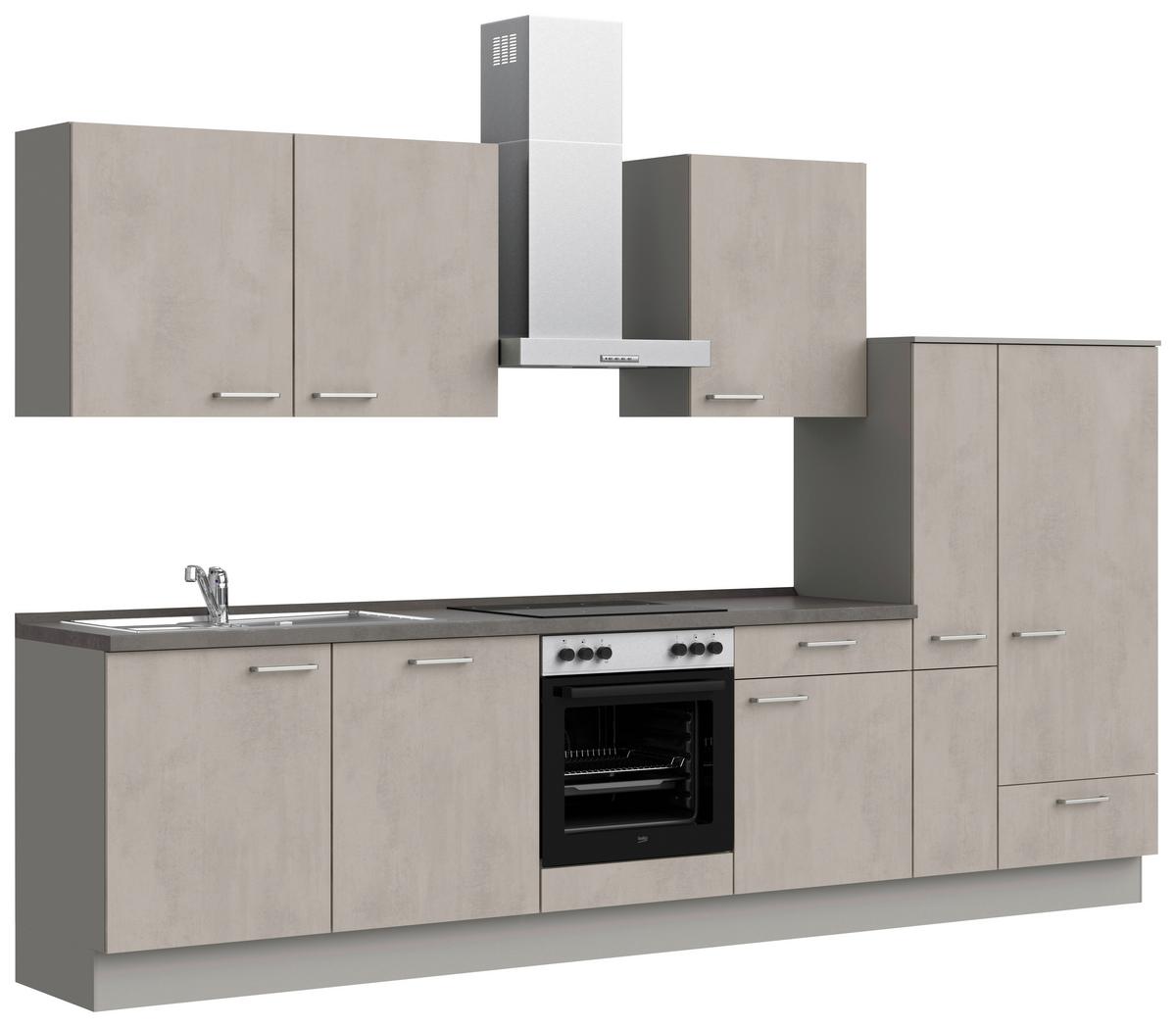 Küchenblock Riva Low m. Geräten Grau - Schieferfarben/Schwarz, MODERN, Holzwerkstoff/Metall (330cm) - Nobilia