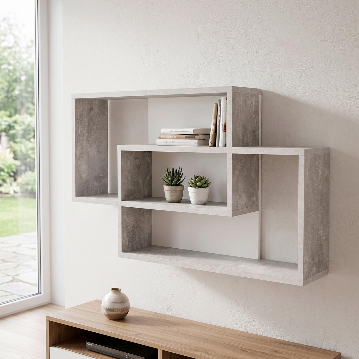 Raft De Perete Dream - alb/gri, Modern, material pe bază de lemn (90/48/16cm) - Modern Living