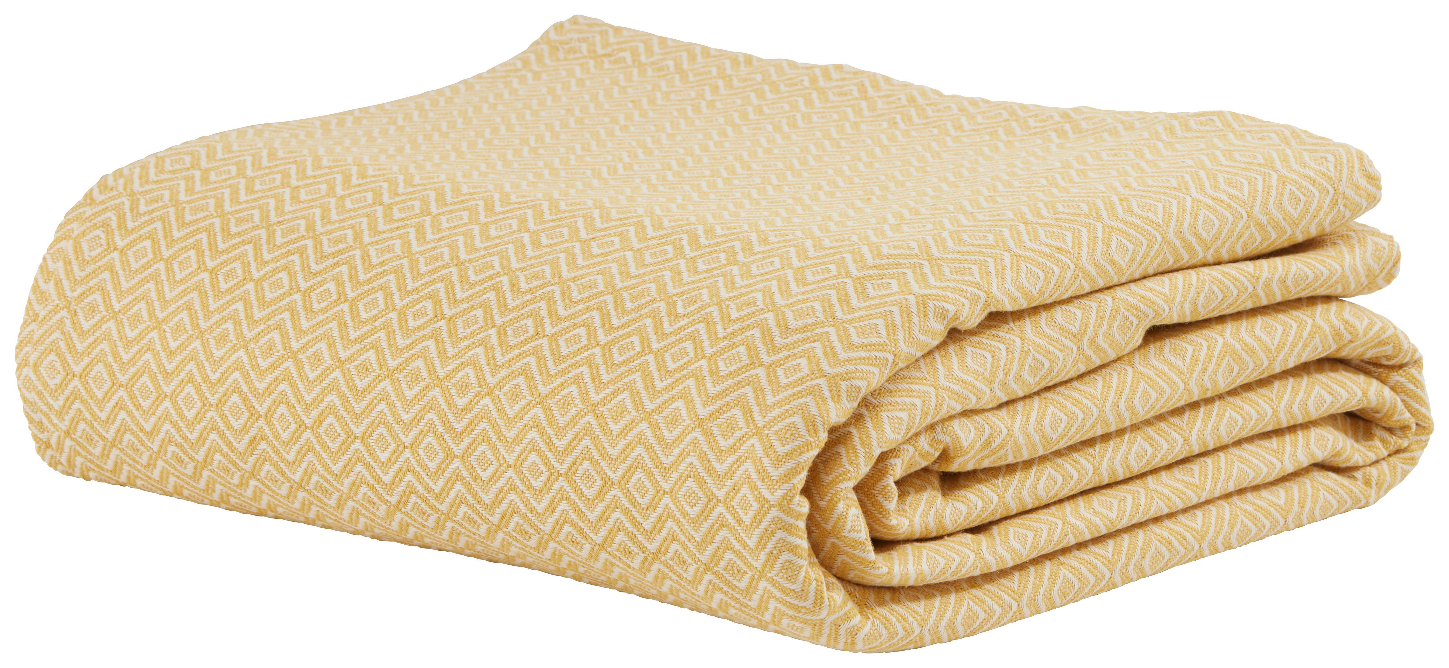 Ágytakaró Dobby Raute - sárga/fehér, textil (240/210cm) - Premium Living