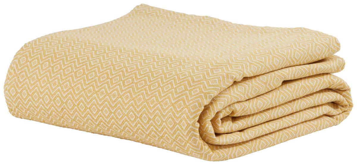 Ágytakaró Dobby Raute - sárga/fehér, textil (240/210cm) - Premium Living