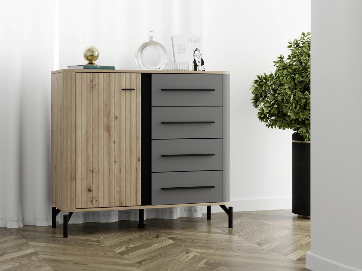 Komód Sinop - grafitszürke/fekete, Modern, faalapú anyag/fém (102,5/94/40cm)