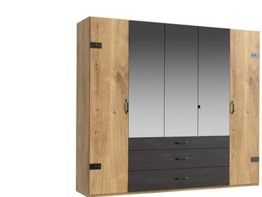 DULAP USI ROTATIVE DETROIT - culoare lemn stejar/grafit, Basics, material pe bază de lemn (250/216/58cm) - Modern Living