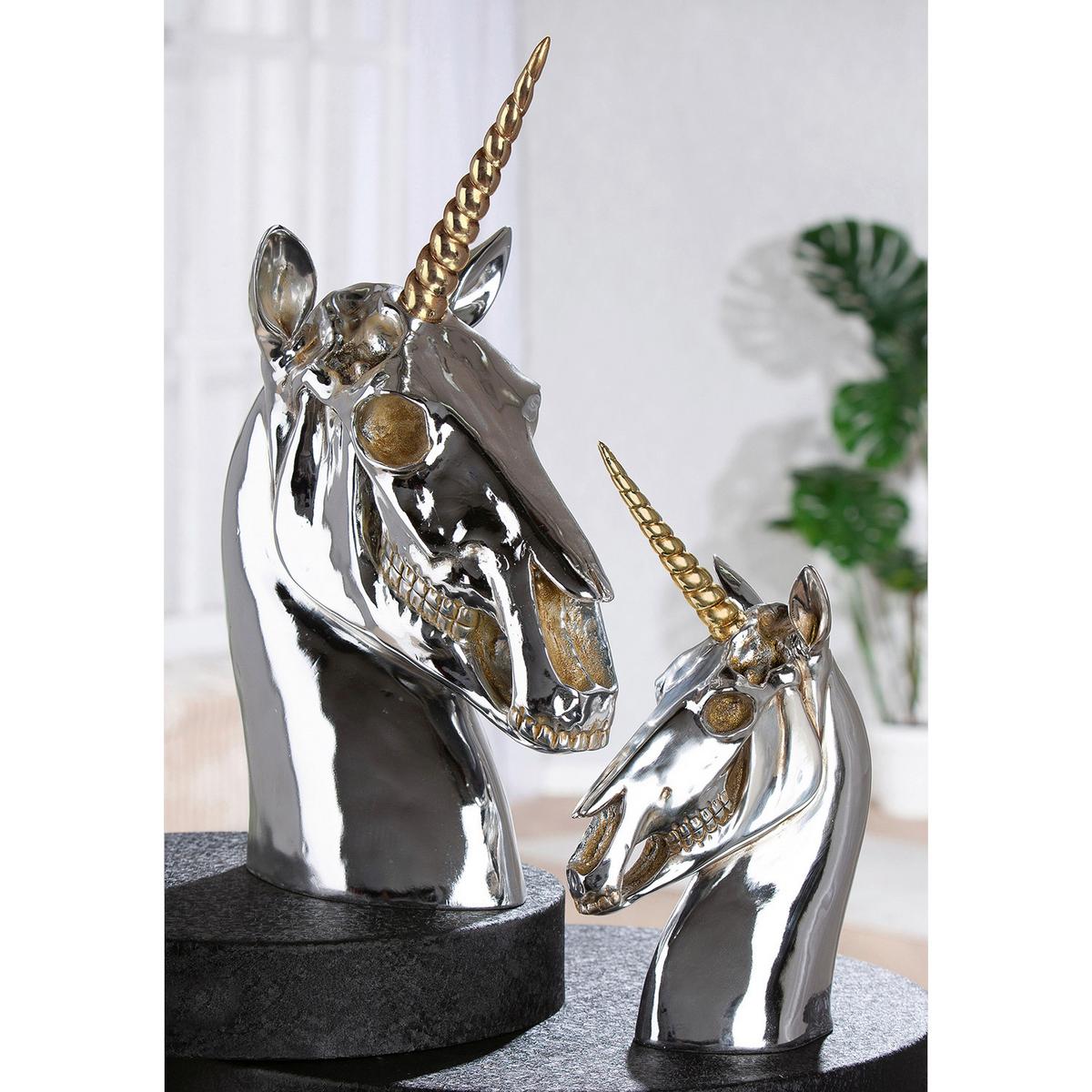 Dekoeinhorn Skulptur Aurax Silberfarben - Silberfarben, Basics, Kunststoff (29/47,5/19cm)