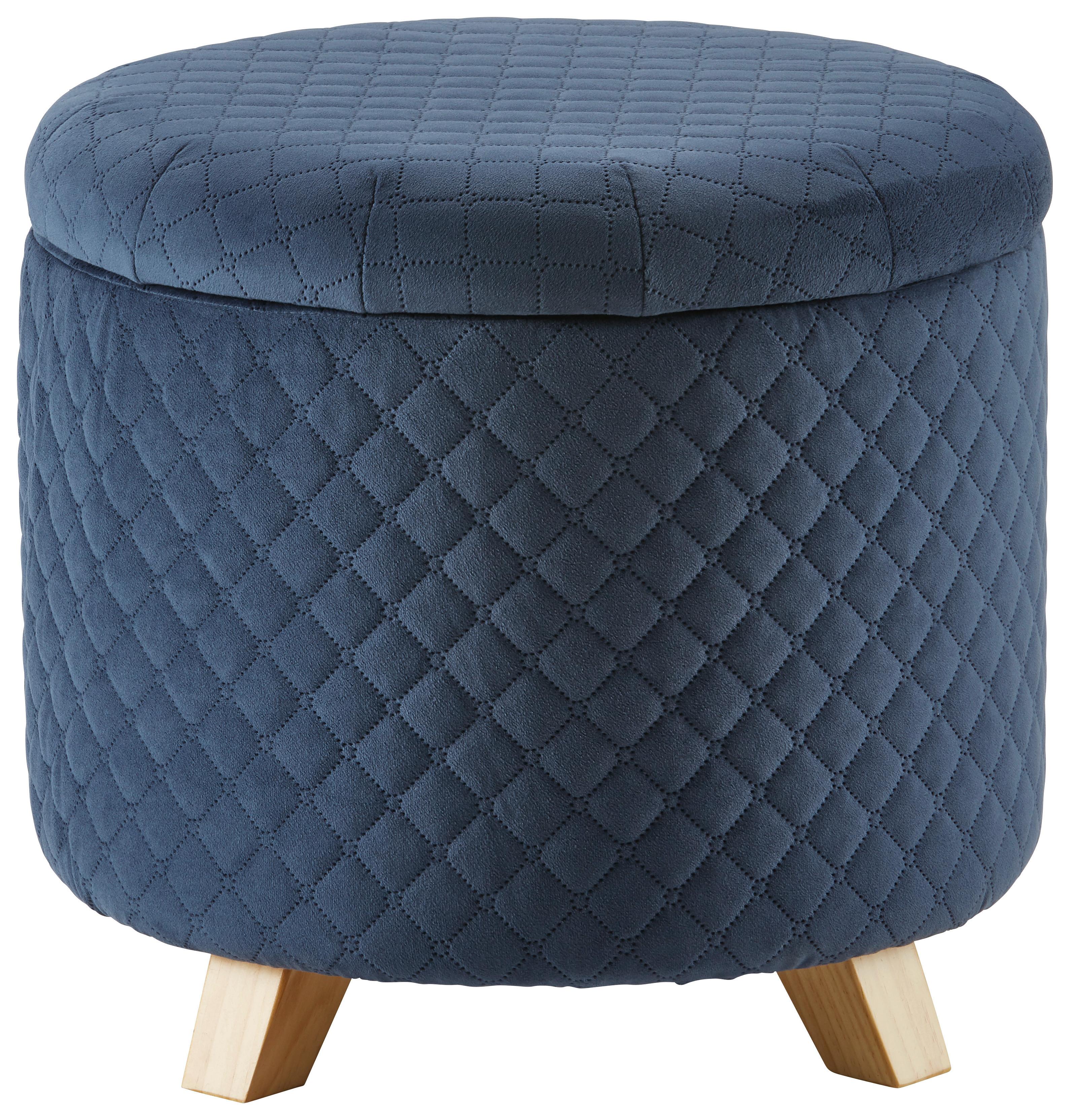 Hocker "Joris" inkl. Stauraum, blau - Blau/Pinienfarben, MODERN, Holz/Textil (45/41cm) - Bessagi Home