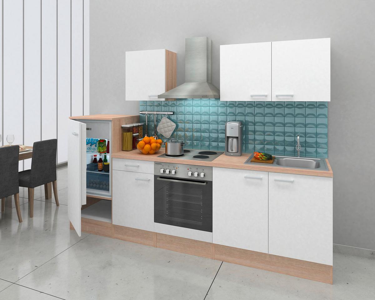 Küchenblock Economy mit Geräte Weiß/Eiche ca. B: 270 cm - Eichefarben/Weiß, Basics, Holzwerkstoff (270cm) - Respekta