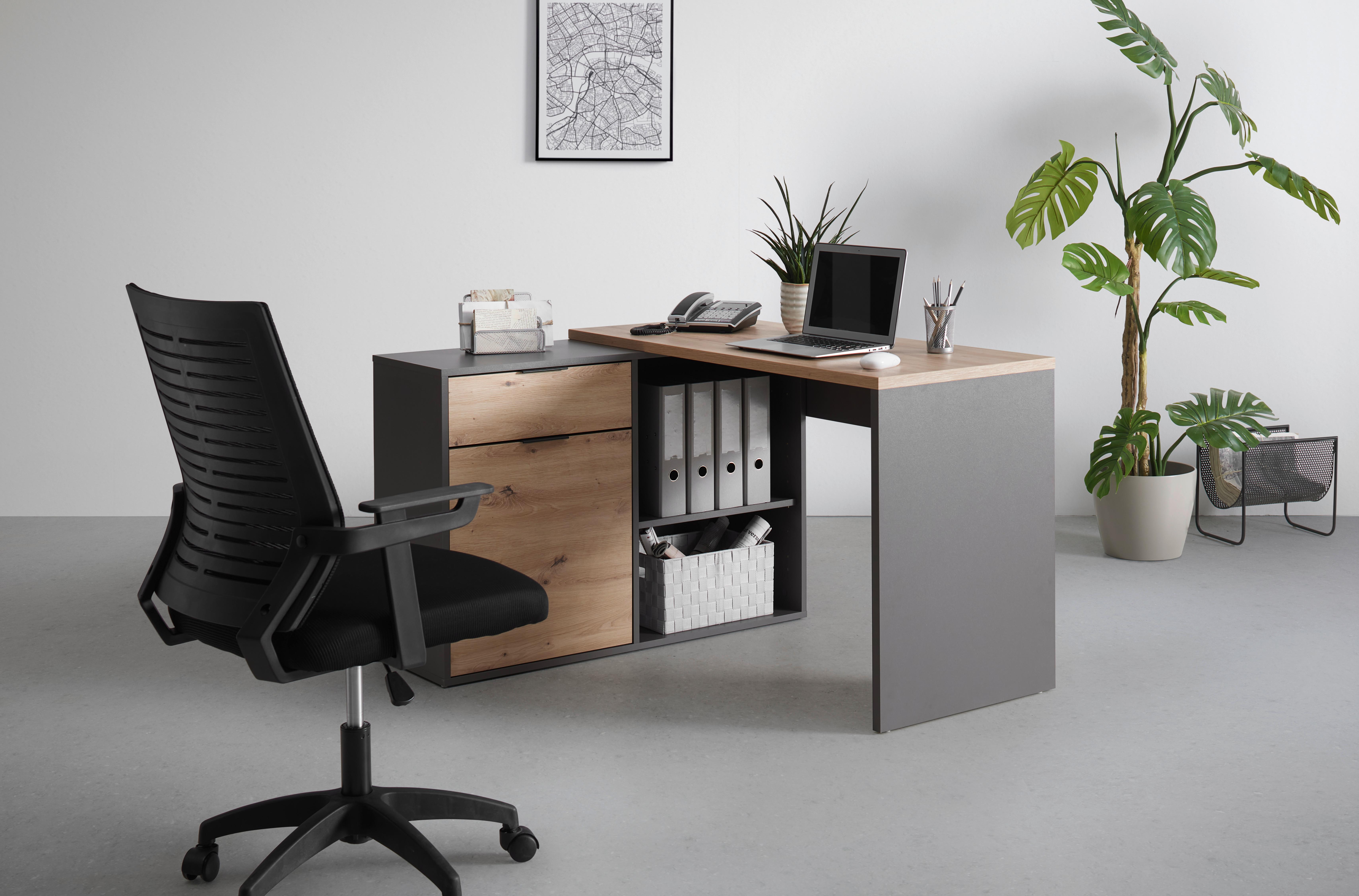 HÖRNSKRIVBORD SAMSON -EXKLUSIV- - grafitfärgad/ekfärgad, Modern, trämaterial (120/105/74/51/34cm) - Mömax