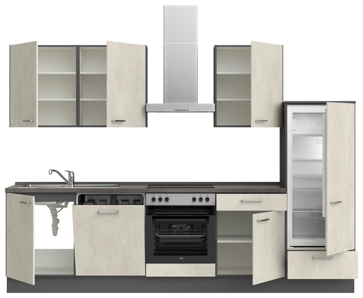 Küchenblock Riva Low m. Geräten Weiß - Schieferfarben/Edelstahlfarben, MODERN, Holzwerkstoff/Metall (300cm) - Nobilia