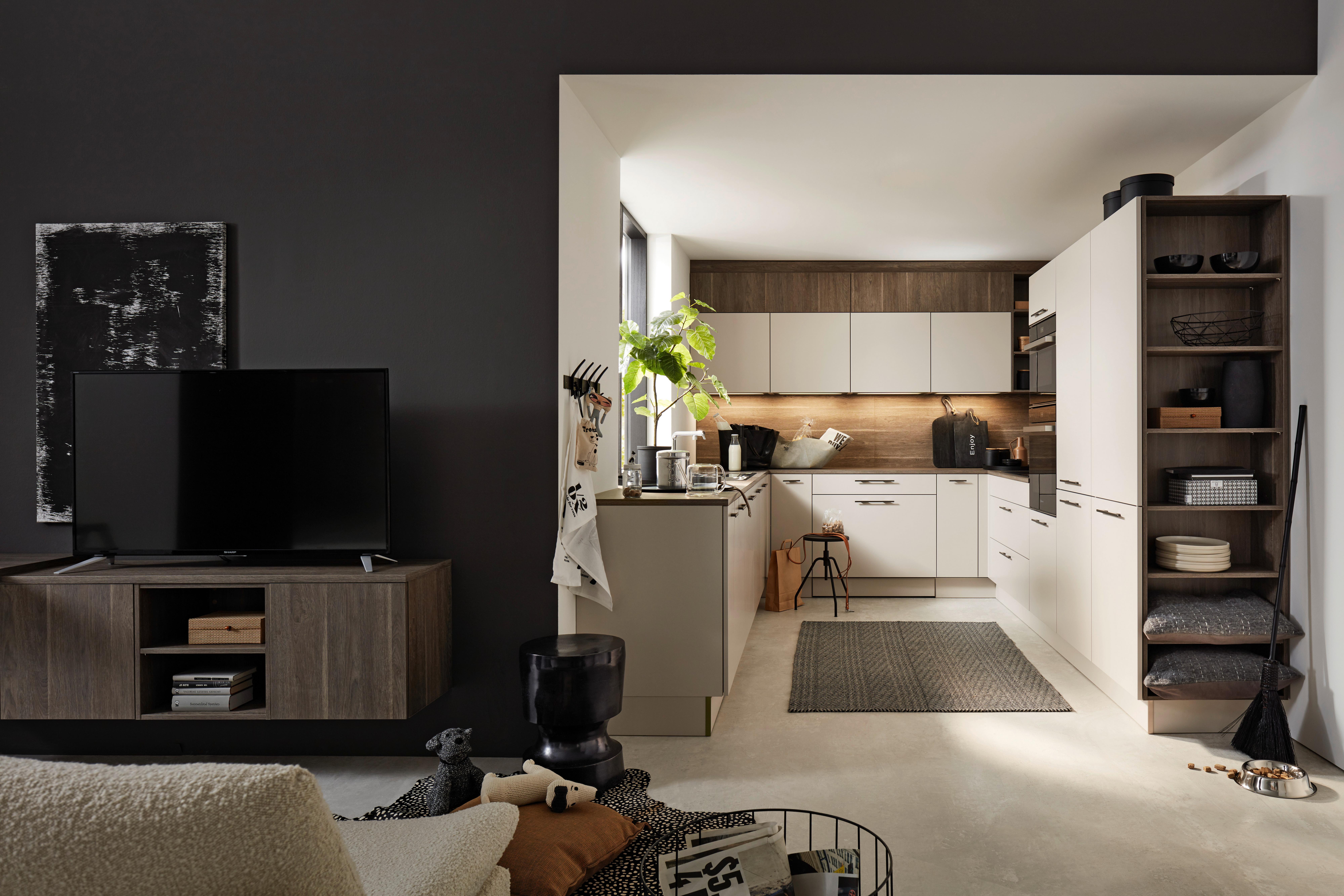 Einbauküche Softlack/Manhattan in Grau/Eichefarben - Eichefarben/Grau, MODERN, Holzwerkstoff - Nolte Küchen