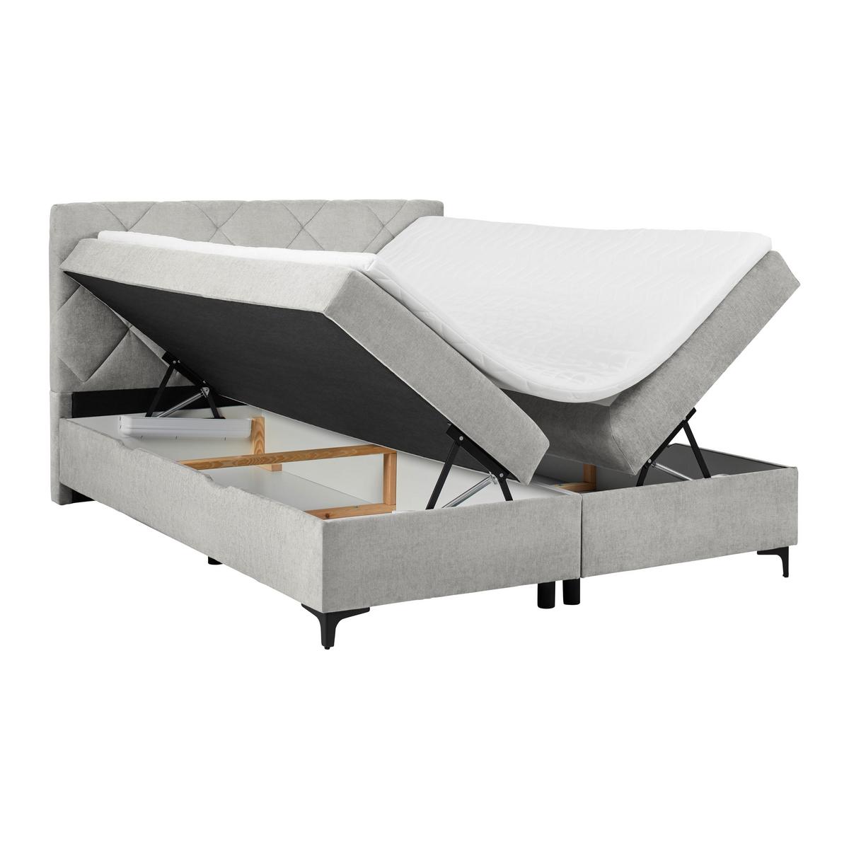 Boxbett Wind Hellgrau ca. 160x200cm - Hellgrau/Schwarz, KONVENTIONELL, Textil/Metall (160/200cm) - Mömax