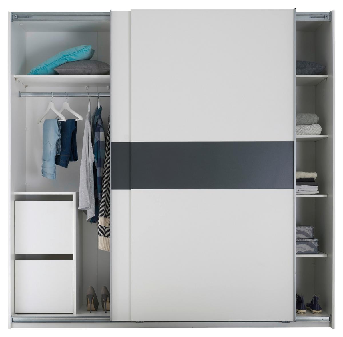 Schwebetürenschrank in Weiß/Graphitfarben - Weiss/Graphitfarben, Konventionell, Holzwerkstoff/Metall (215/209/57cm) - Based