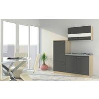 Küchenblock Economy Grau/ Eiche m. Geräten B: ca. 160 cm - Edelstahlfarben/Eichefarben, Basics, Holzwerkstoff (160cm) - Respekta