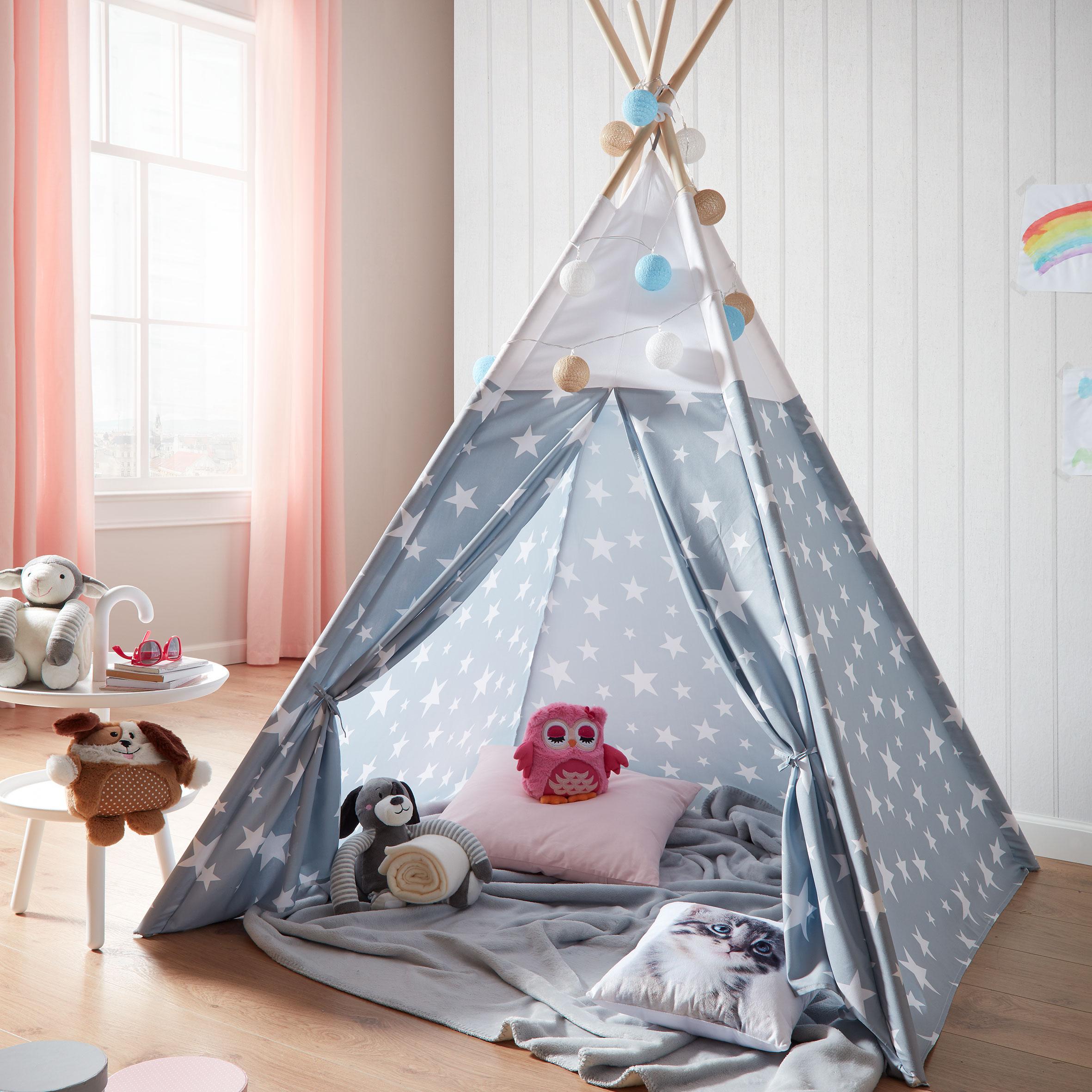 Zelt Star in Grau Ø ca. 120cm - Weiß/Grau, Holz/Kunststoff (120/164cm) - Mömax modern living