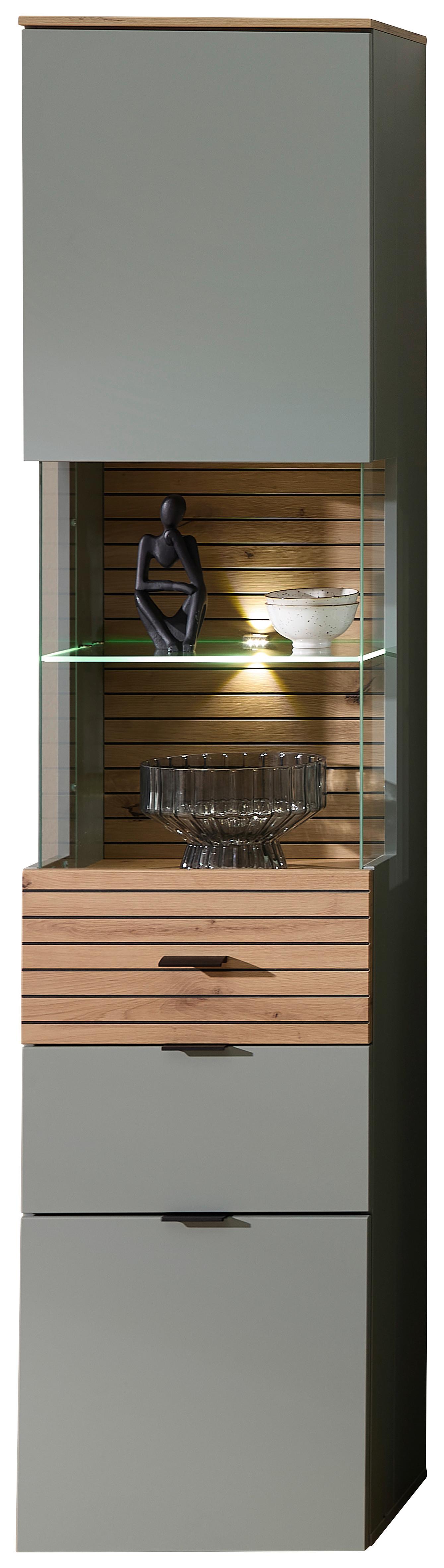 Vitrine Memphis Grün/Eiche Artisan - Schwarz/Eiche Artisan, MODERN, Holzwerkstoff/Metall (45/200/36cm) - Premium Living