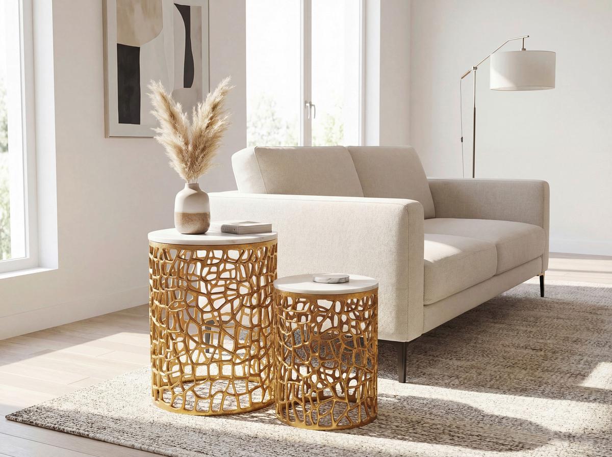 Satztisch Wl7.657 - Goldfarben, Design, Stein/Metall (39/39/52,5cm) - Livetastic