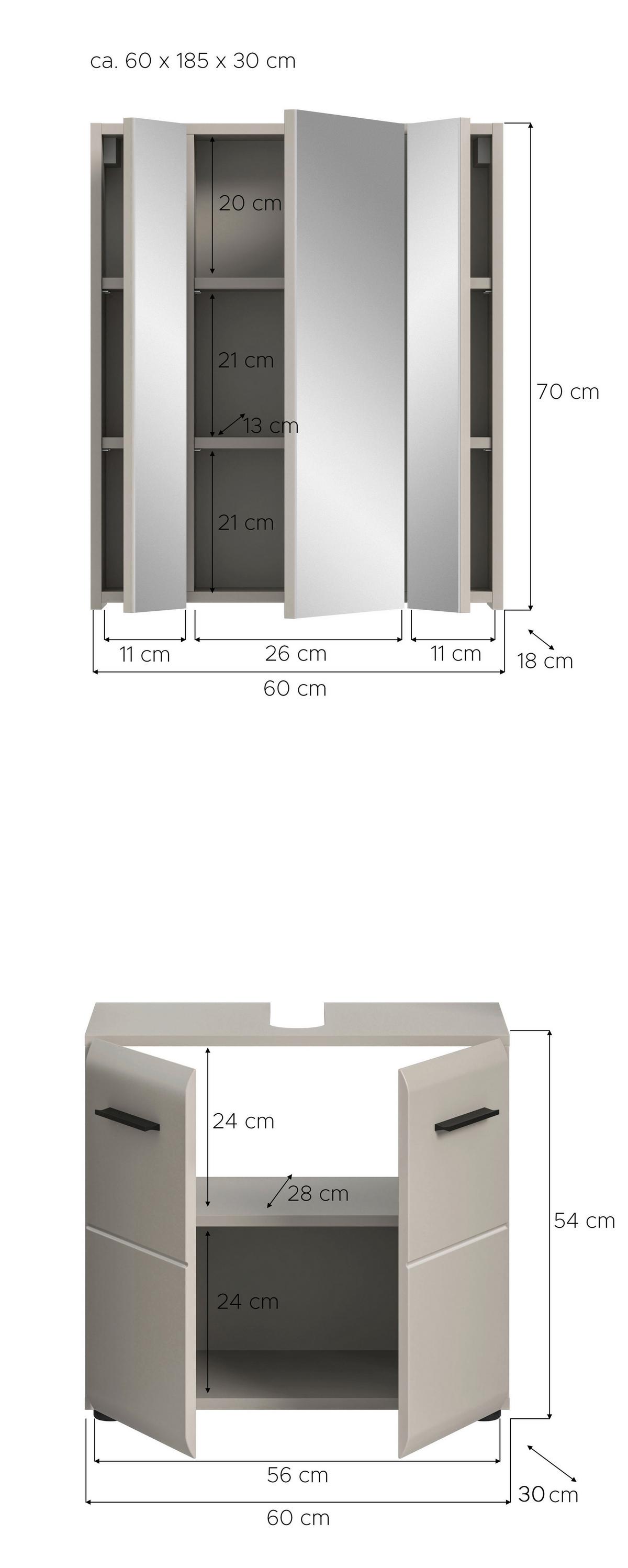 Badezimmer Ice Kaschmir 2-teilig - Kaschmir/Schwarz, Trend, Glas/Holzwerkstoff (60cm) - MID.YOU