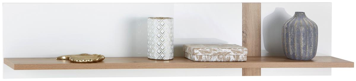 Poliță de perete VIOLA - alb/culoare lemn stejar, Modern, plastic/metal (140/29,6/21,9cm) - Premium Living