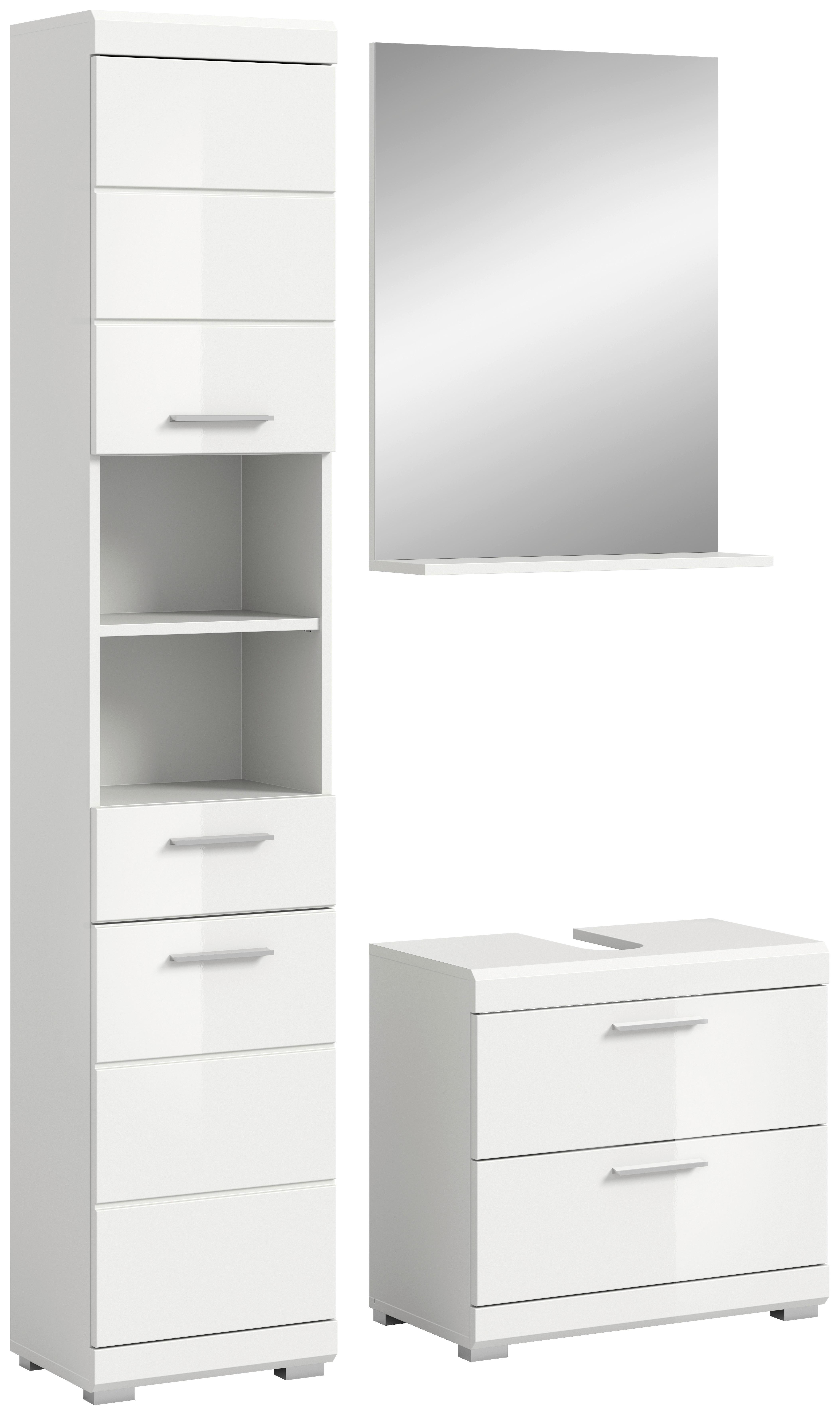 Badezimmer SCOUT 3-teilig Weiß Hochglanz - Weiß Hochglanz/Silberfarben, MODERN, Glas/Holzwerkstoff (97cm) - MID.YOU