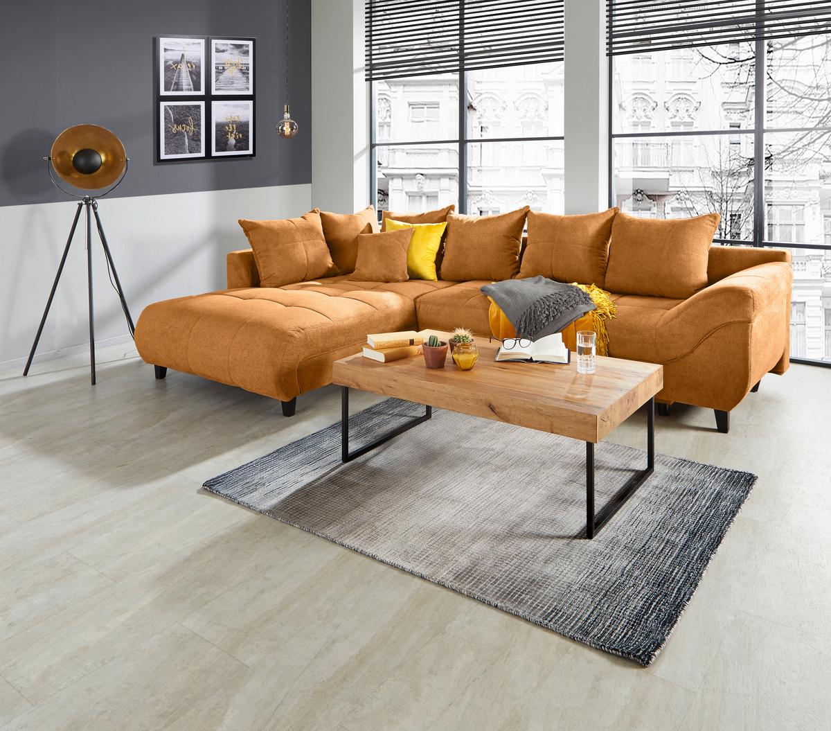 Kutna Garnitura Mendoza - narančasta/crna, Design, tekstil/drvo (197/309cm) - Modern Living
