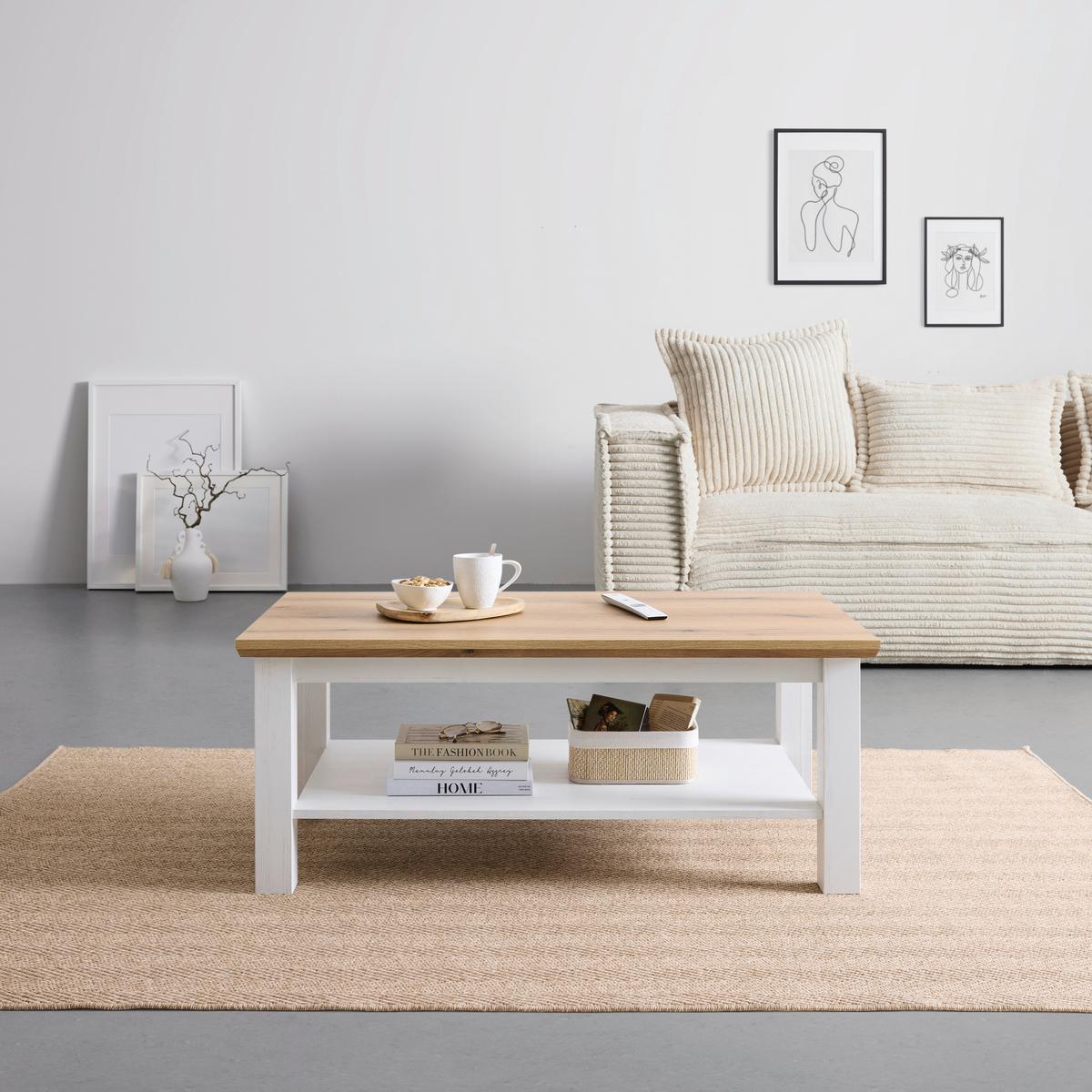 Couchtisch Korsika Eichefarben/Weiß - Eichefarben/Weiß, ROMANTIK / LANDHAUS, Holzwerkstoff (110/45/60cm) - Mömax