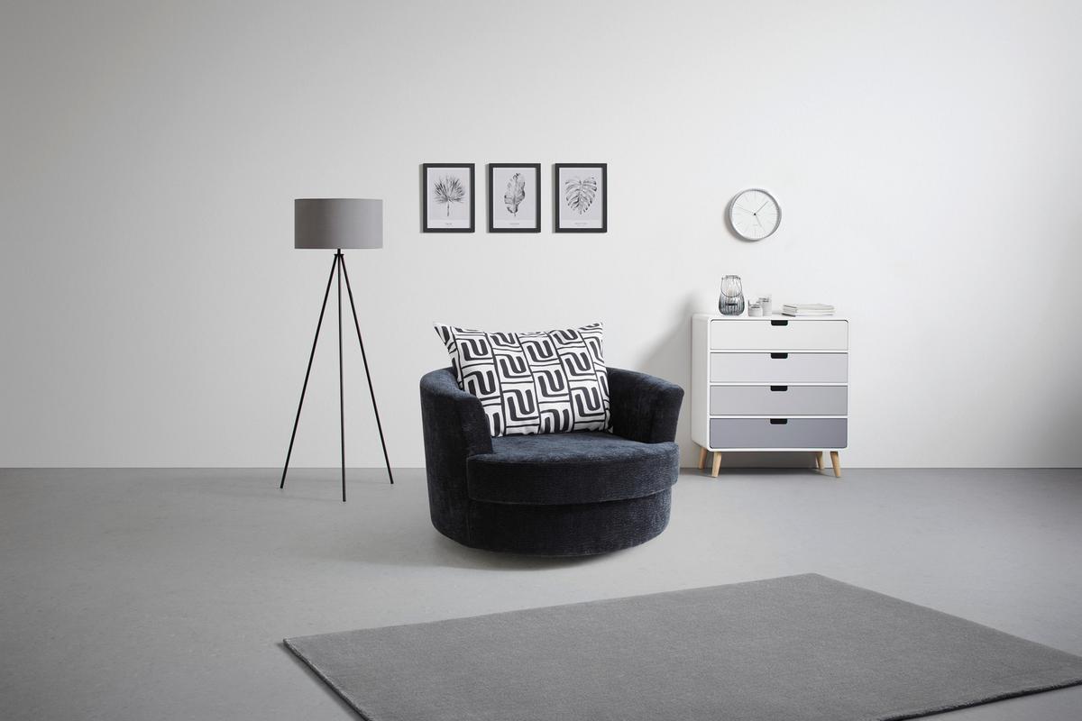 Designsessel Cabona drehbar Strukturstoff schwarz - Beige/Schwarz, MODERN, Textil/Metall (115/72/115cm) - Premium Living