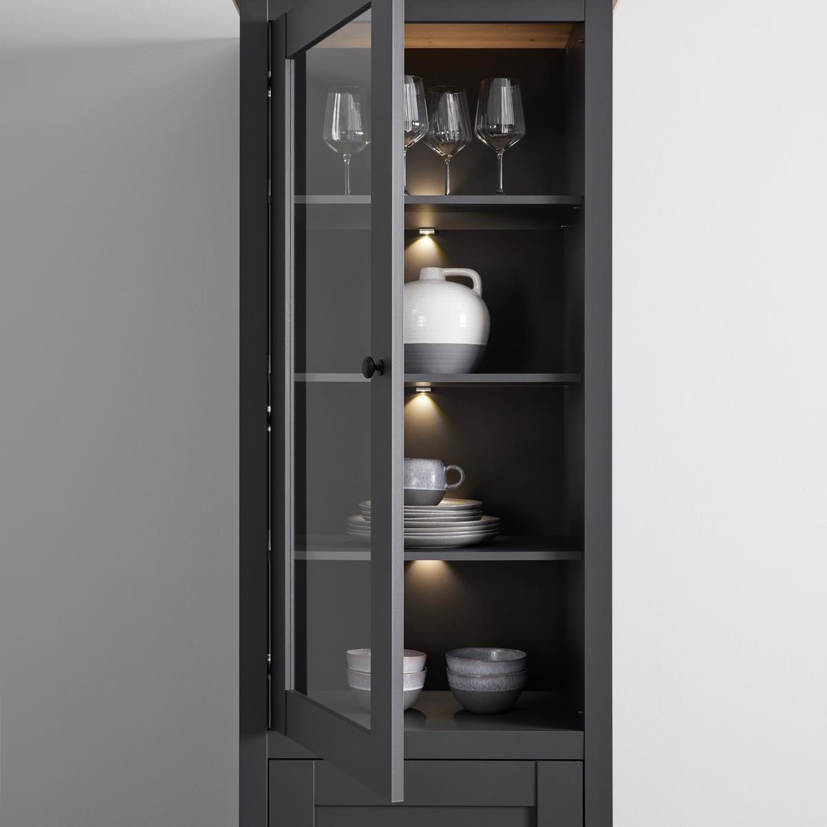 Vitrine "Claudio" dunkelgrau/eiche - Dunkelgrau/Graphitfarben, Modern, Glas/Holz (71/203/44cm) - Bessagi Home