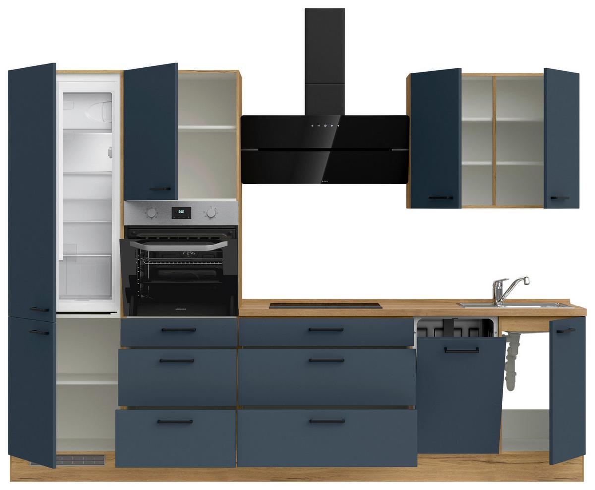 Küchenblock Easytouch High m. Geräten Dunkelblau - Eichefarben/Schwarz, MODERN, Holzwerkstoff/Metall (300cm) - Nobilia