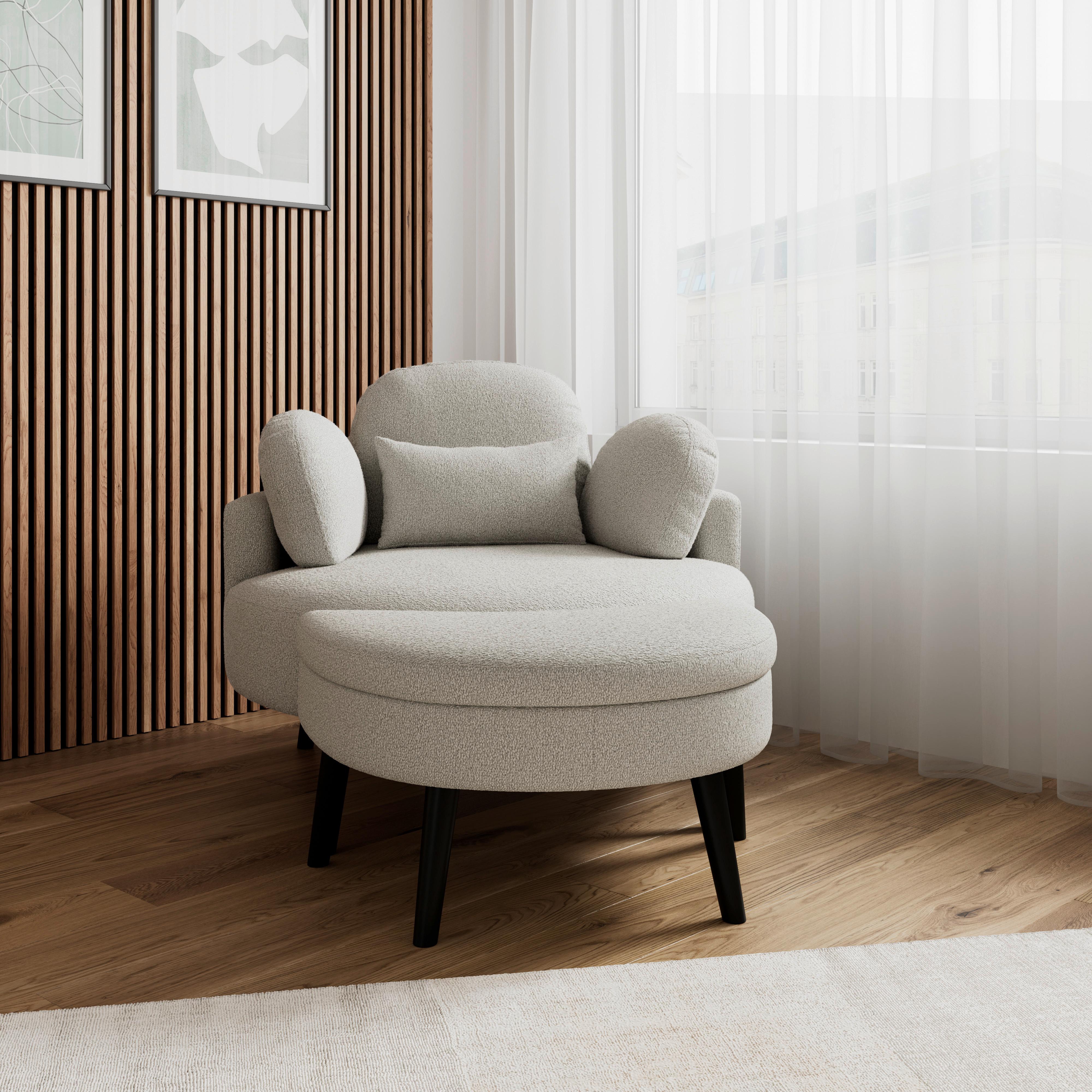 Sessel mit Hocker Bianca Grau Chenille - Naturfarben/Grau, MODERN, Holz/Textil (109/83/148cm) - Bessagi Home