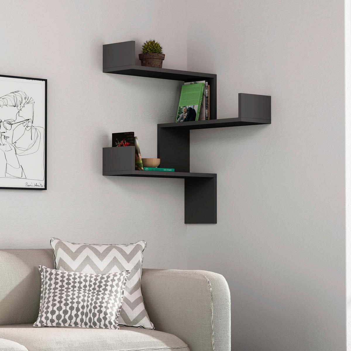 Eckregal LUKSA Anthrazit ca. 60x90x22 cm - Anthrazit, Design, Holzwerkstoff (60/90/22cm) - Livetastic