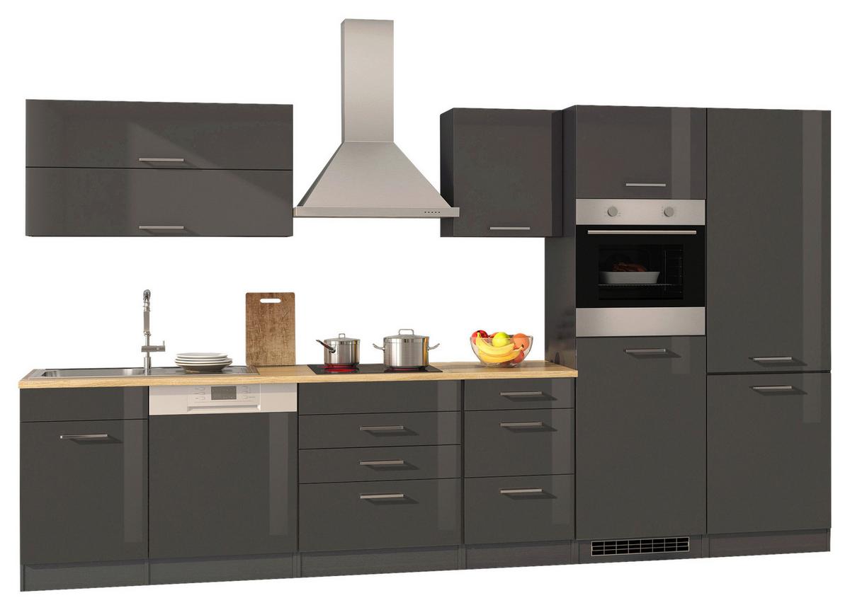 Küchenblock Mailand XIII m. Geräten Graphitfarben - Silberfarben/Graphitfarben, MODERN, Holzwerkstoff/Metall (360cm) - Held