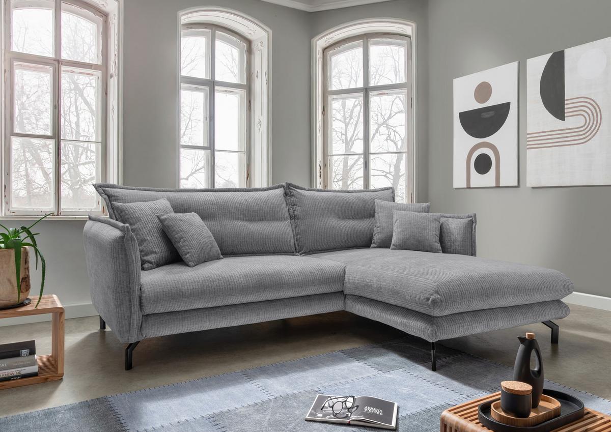 Ecksofa Lava ca. 255x180 cm Grau - Schwarz/Grau, Design, Textil/Metall (255/180cm) - Livetastic