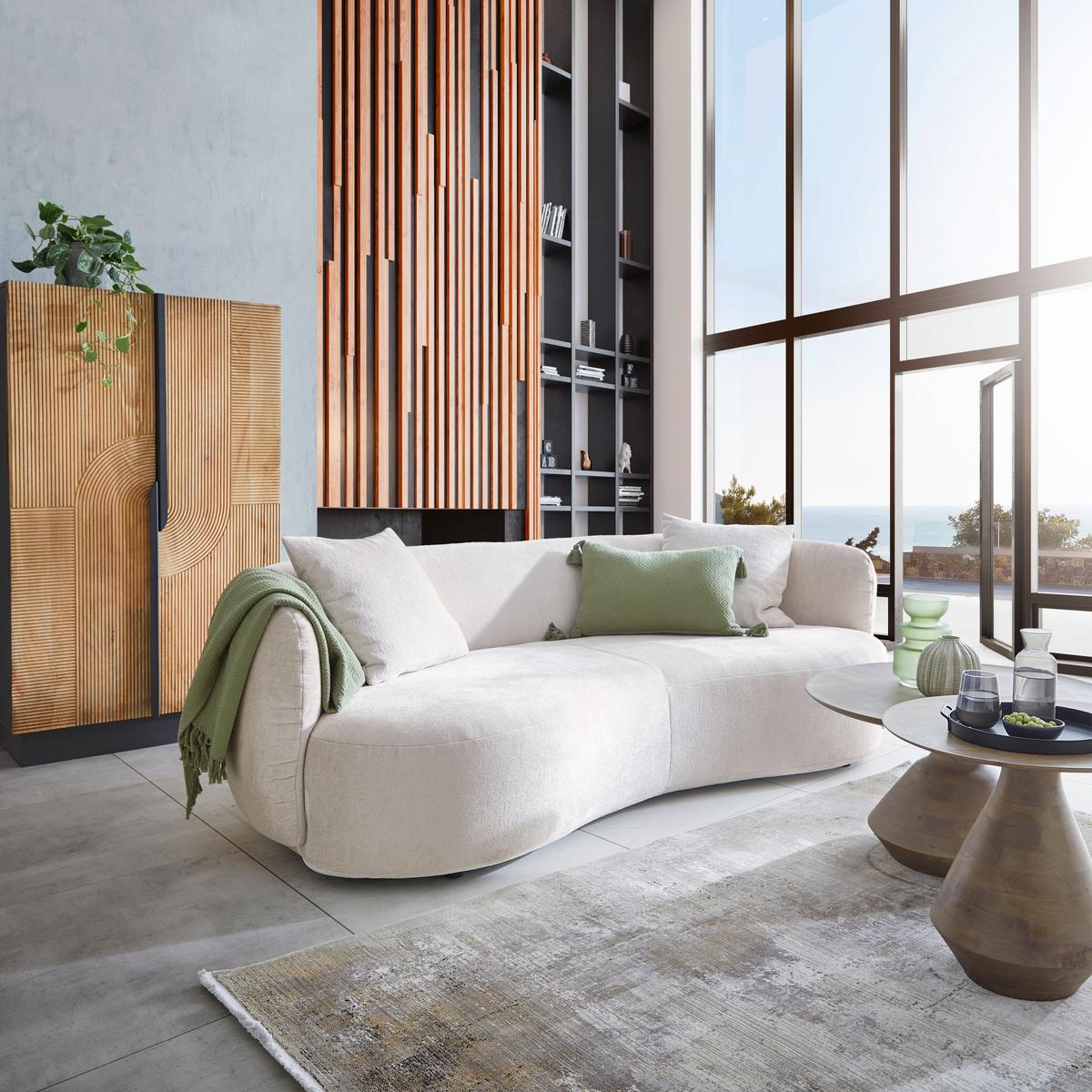Velika Zofa Leonas, Bež, Polkrožna - črna/bež, Moderno, umetna masa/tekstil (235/72/110cm) - Premium Living