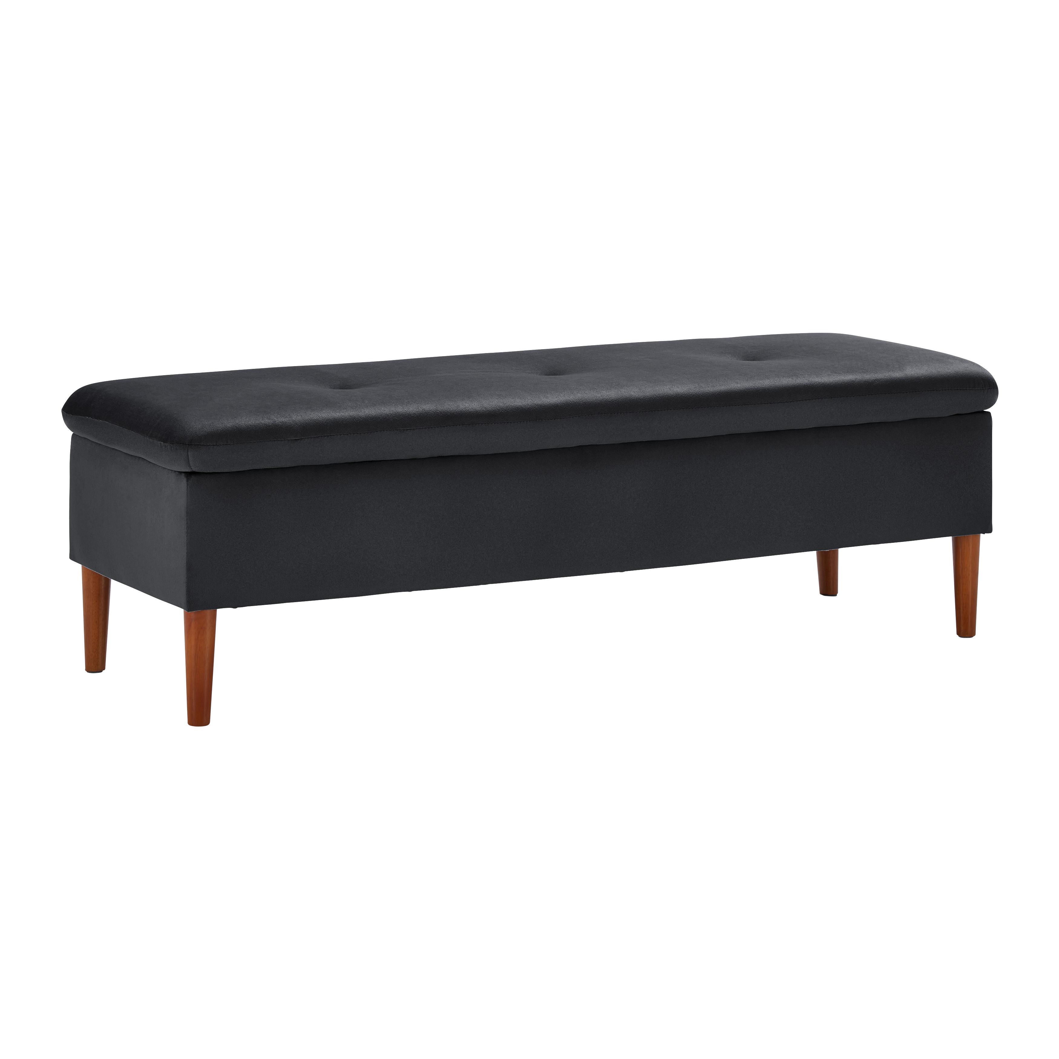 Hockerbank Jessy Schwarz Samt Gepolstert mit Stauraum - Buchefarben/Schwarz, MODERN, Holz/Textil (150/50/55cm) - Bessagi Home