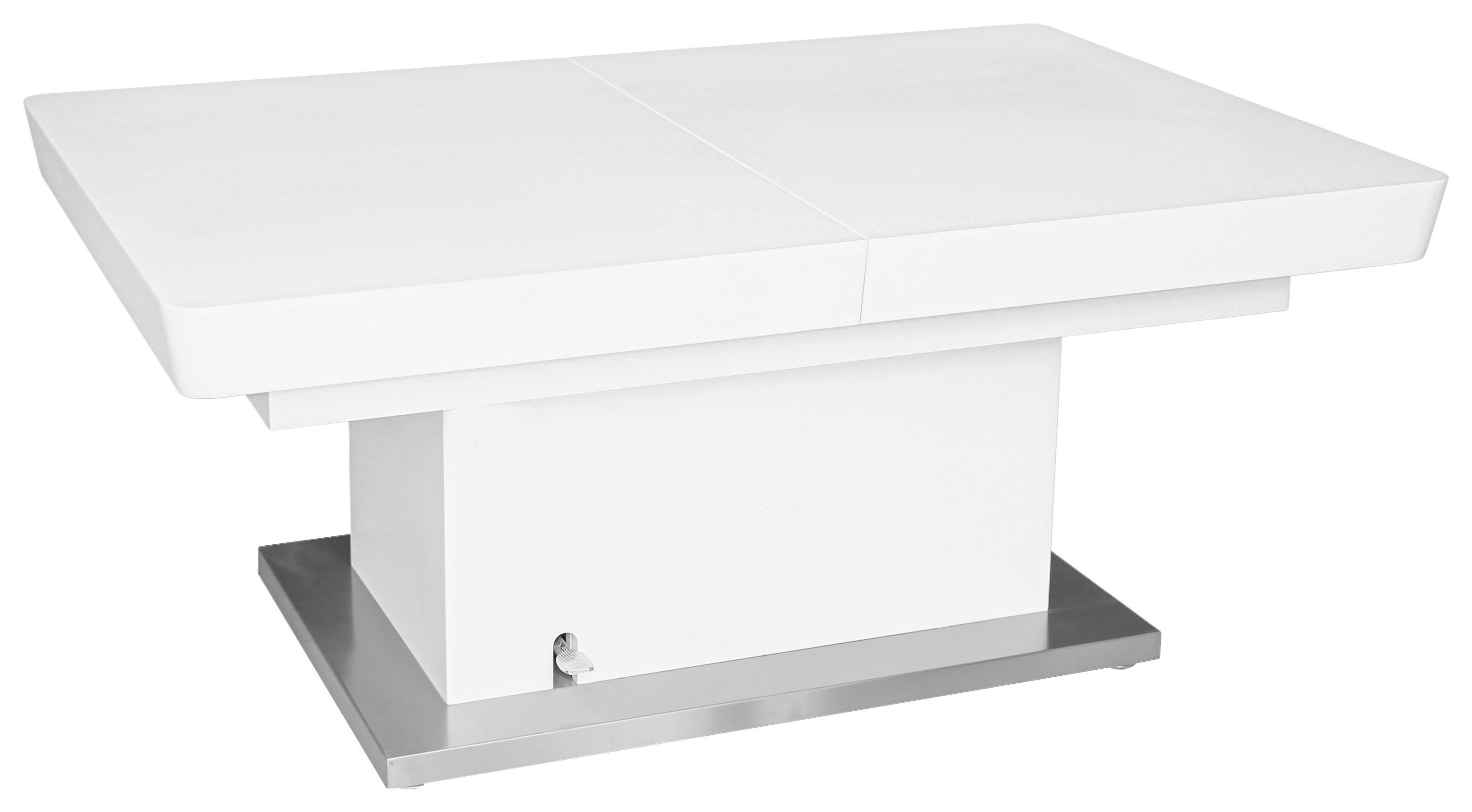 Klubska Miza Manchester, Bela, Raztegljiva, Nastavljiva - barve nerjavečega jekla/bela, Moderno, kovina/leseni material (120-160/50-78/80cm)