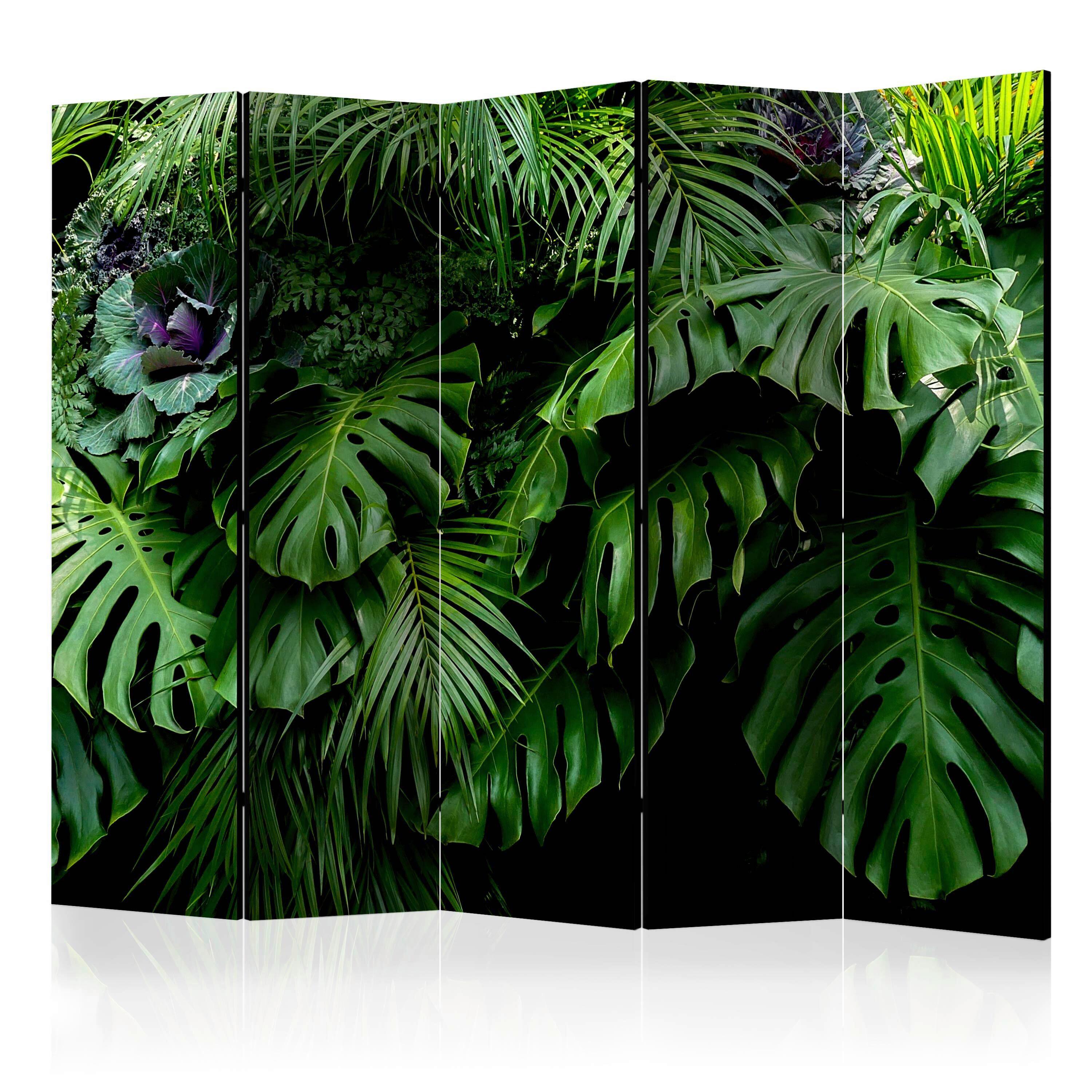 Paravent Rainforest II Grün/Schwarz/Hellblau - Schwarz/Hellblau, Basics, Holz/Kunststoff (225/172/3cm) - artgeist