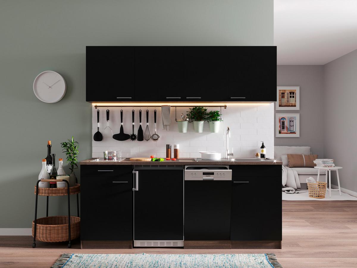 Küchenblock ECONOMY 195 Schwarz/Eiche B: 195 cm - Eichefarben/Schwarz, Basics, Holzwerkstoff (195cm) - Respekta