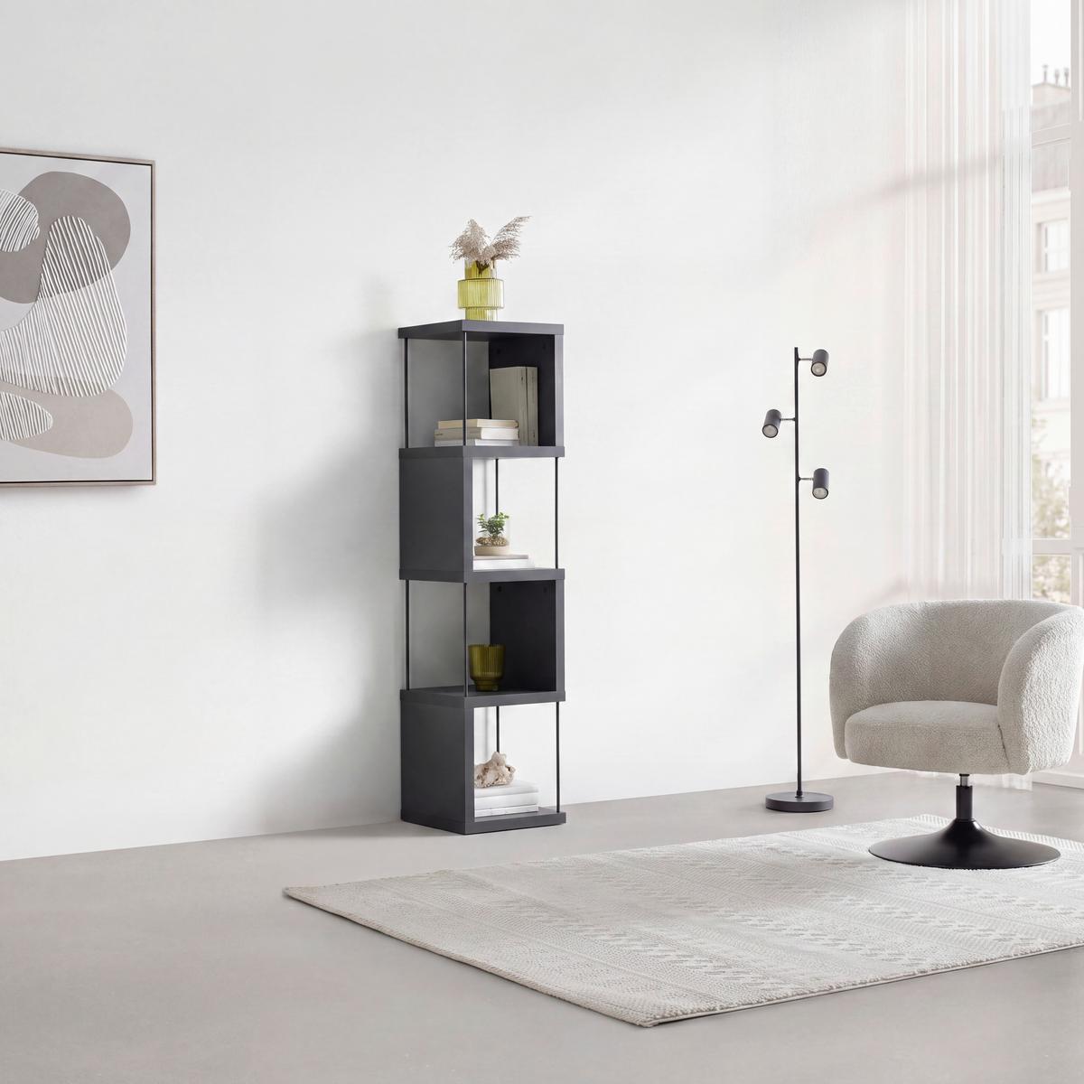 Polc Pinnar - sötétszürke, Modern, faalapú anyag/fém (33/136,5/33cm) - Mömax