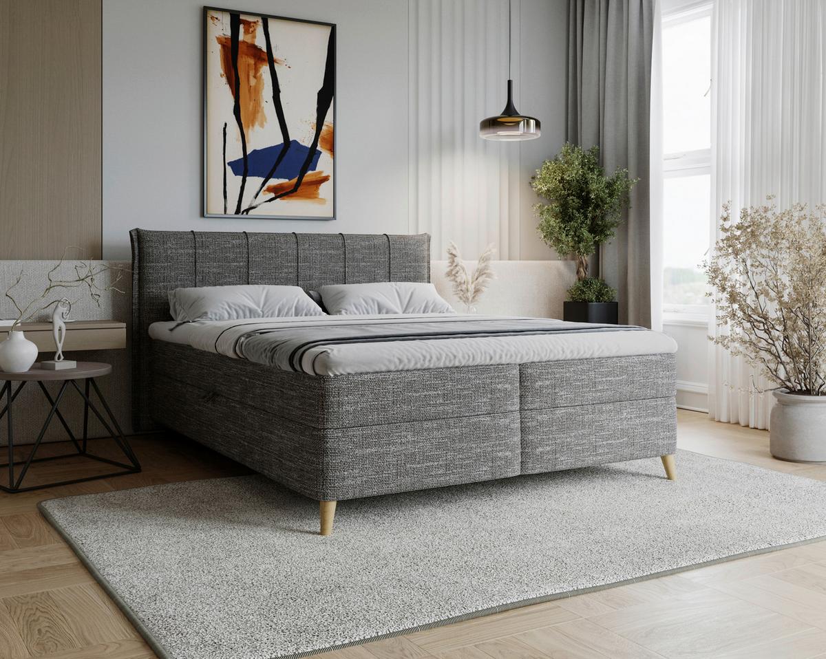 Boxbett Veloria Anthrazit ca. 160x200cm - Anthrazit/Schwarz, KONVENTIONELL, Textil/Metall (160/200cm) - Based